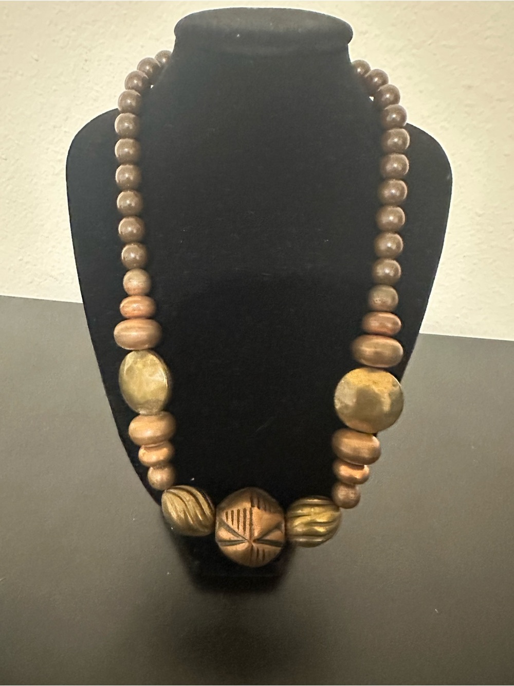Handcrafted Brown & Gold Wooden Bead Statement Necklace
